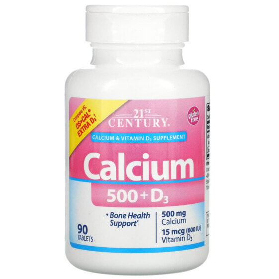 Витамин D3 и кальций 21st Century Calcium 500, 15 мкг (600 МЕ) 90 таблеток