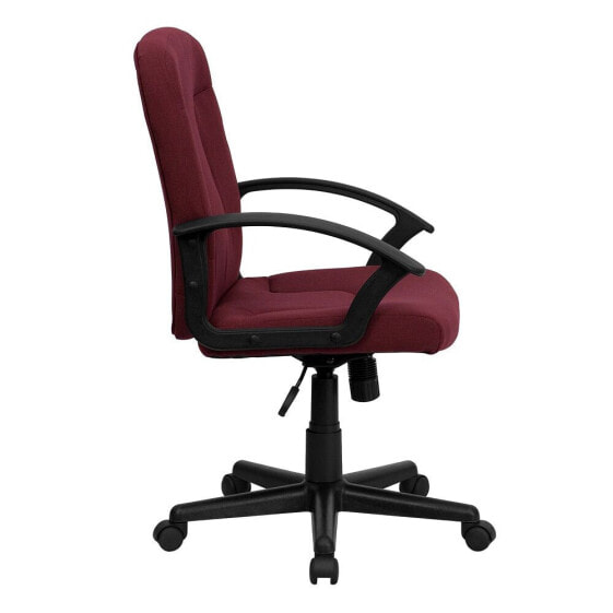 Mid-Back Burgundy Fabric Executive Swivel Chair With Nylon Arms