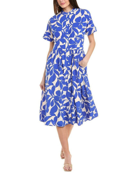 Gracia Nature Printing Mandarin Collar Shirtdress Women's Blue S