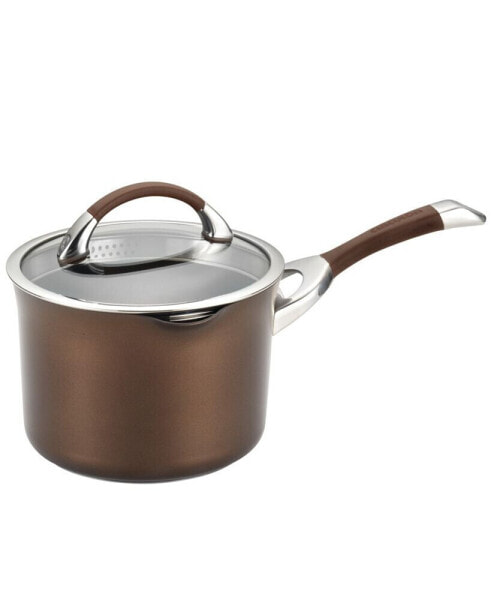 Symmetry Hard-Anodized Nonstick Induction Straining Sauce Pan with Lid, 3.5-Quart, Chocolate