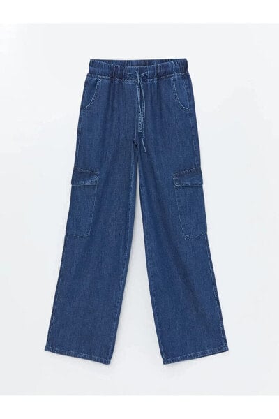 LCW Jeans Beli Lastikli Wideleg Kadın Kargo Jean Pantolon