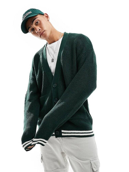 New Look fisherman rib cardigan in dark green