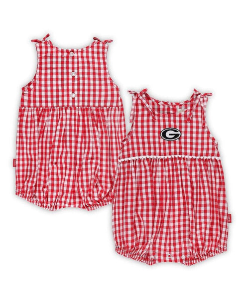 Girls Infant White, Red Georgia Bulldogs Teagan Gingham Ruffled Romper