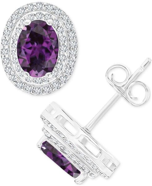 Amethyst (1-3/8 ct. t.w.) & Lab Grown White Sapphire (1/2 ct. t.w.) Oval Halo Birthstone Stud Earrings in Sterlings Silver (Also in Additional Birthstones)