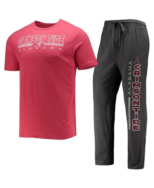 Men's Heathered Charcoal, Crimson Alabama Crimson Tide Meter T-shirt and Pants Sleep Set