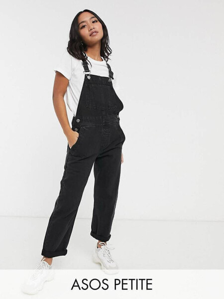 ASOS DESIGN Petite' original' denim dungarees in washed black