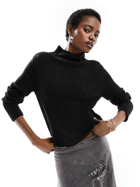 Monki knit turtleneck long sleeve sweater in black