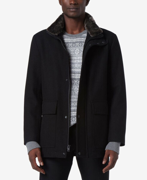 Men's Brooks Melton Wool Car Coat with Faux Fur Collar