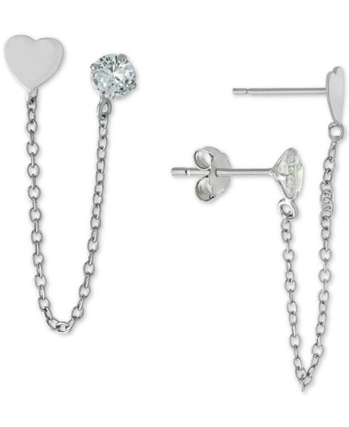 Cubic Zirconia & Heart Double Piercing Chain Earrings in Gold-Plated Sterling Silver, Created for Macy's