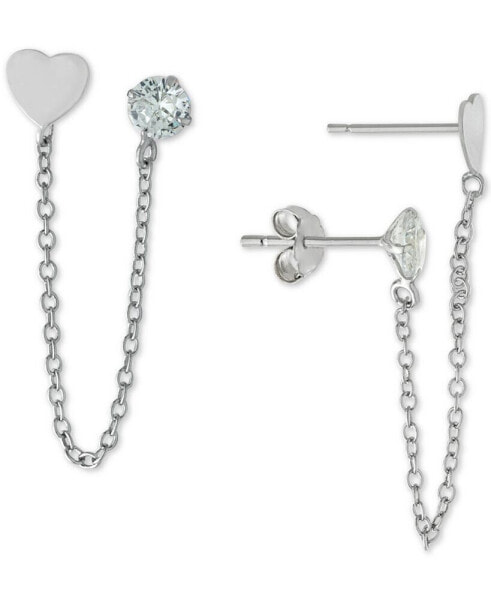 Серьги Giani Bernini Cubic Zirconia & Heart Double Piercing Chain