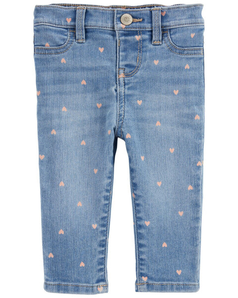 Baby Heart Print Pull-On Denim Pants 3M