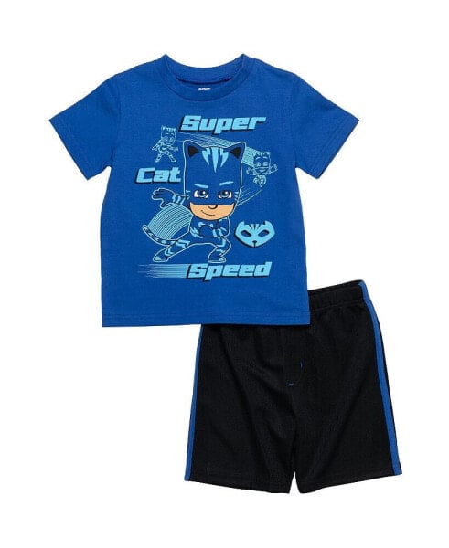 Boys Gekko Owlette Catboy T-Shirt and Mesh Shorts Outfit Set to