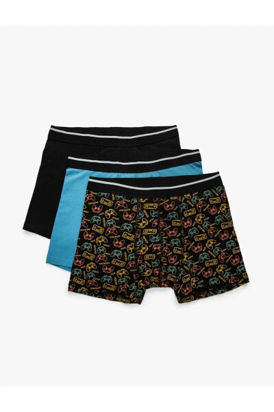 Basic 3'lü Boxer Seti Oyun Desenli Beli Lastikli