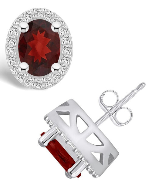 Серьги Macy's Garnet and Diamond Halo Stud