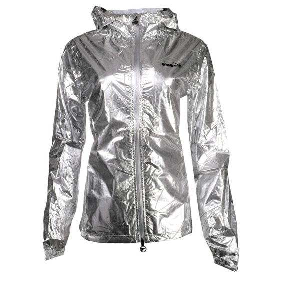 Diadora Rain Lock Full Zip Running Jacket Womens Silver Casual Athletic Outerwea