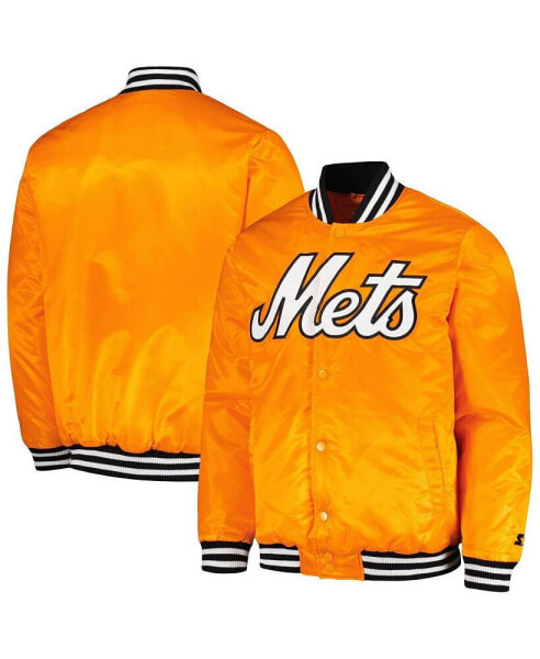 Men's Orange New York Mets Cross Bronx Fashion Satin Full-Snap Varsity Jacket