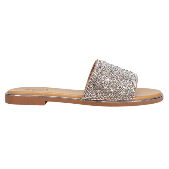 Corkys Pizzazz Rhinestone Flat Slide Womens Silver Casual Sandals 81-0021-CLJW