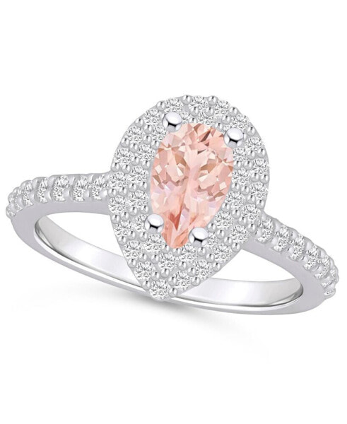 Morganite and Diamond Accent Halo Ring in 14K White Gold