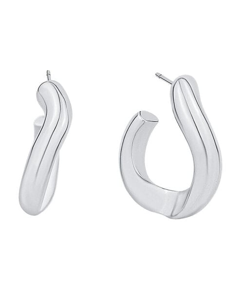Silver-Plated or 18K Gold-Plated Oblong C Hoop Earring
