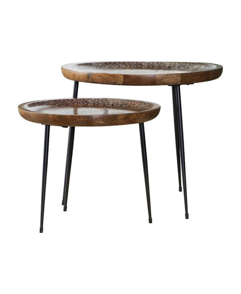 2 Piece Round Nesting Table with Tripod Tapered Legs