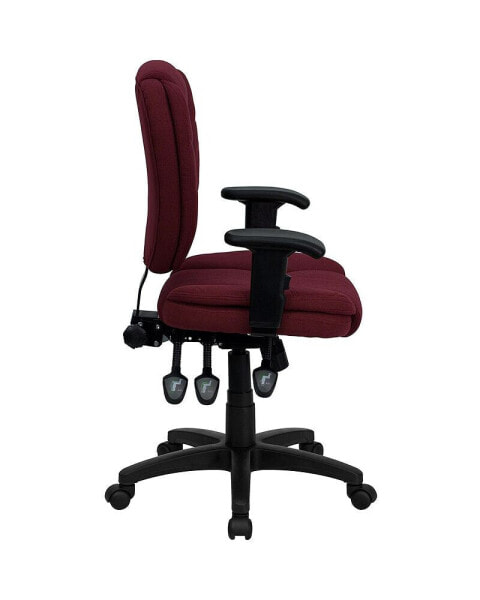 Mid-Back Burgundy Fabric Multifunction Ergonomic Swivel Task Chair With Adjustable Arms