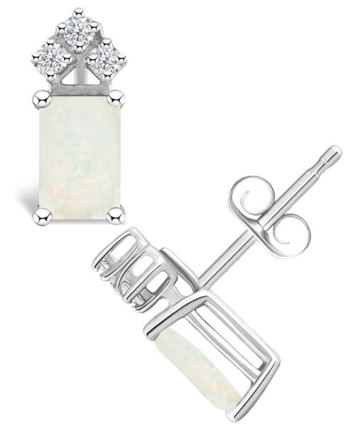 Opal (5/8 ct. t.w.) and Diamond (1/8 ct. t.w.) Stud Earrings in 14K Yellow Gold or 14K White Gold