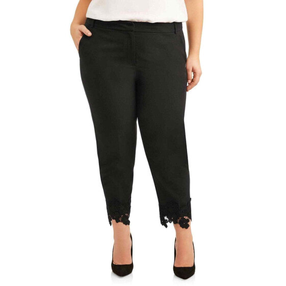 Lifestyle Attitudes Women's Plus Size Stretch Woven Pant with Crochet Trim 22W