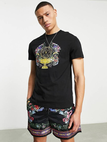 Versace Jeans Couture v emblem garden t-shirt in black