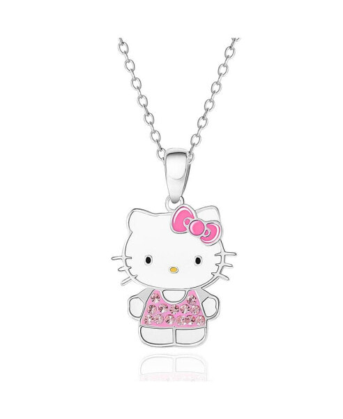 Hello Kitty sanrio Enamel Pink Cubic Zirconia Necklace - 18'' Chain, Authentic Officially Licensed