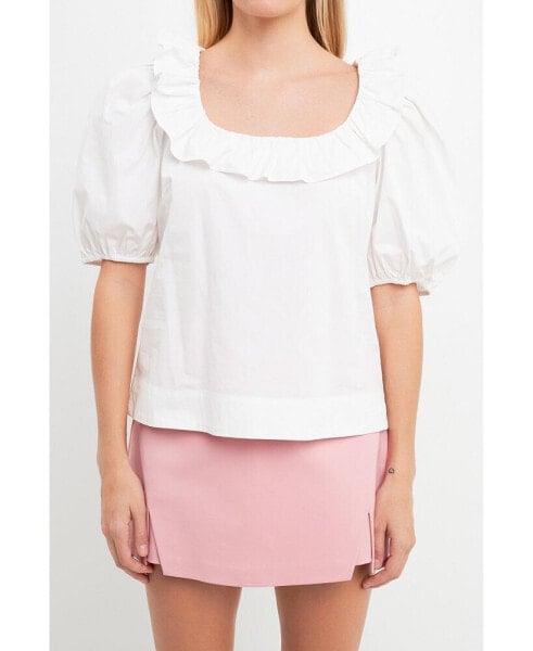 Women's U-neckline Puff Sleeve Top