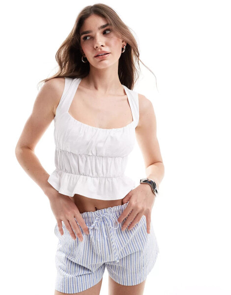 ASOS DESIGN backless milkmaid top with cap sleeves in white