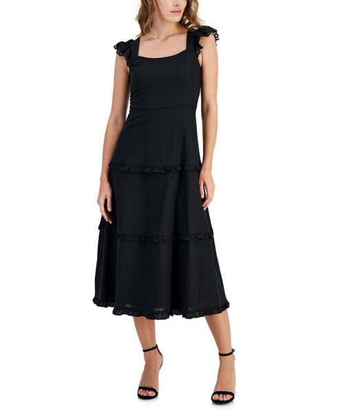 Women's Ruffle-Trimmed Tiered Midi Dress