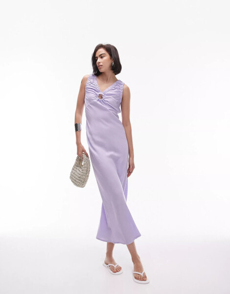 Topshop acid wash v neck key hole midi dress in lilac