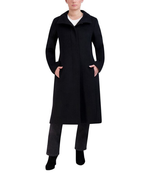 Womens Stand-Collar Single-Breasted Wool Blend Coat