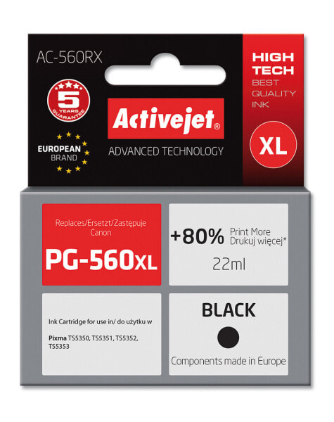 Activejet AC-560RX ink (replacement for Canon PG-560XL; Supreme; 25 ml; black) - High (XL) Yield - Pigment-based ink - 22 ml - 720 pages - 1 pc(s) - Single pack