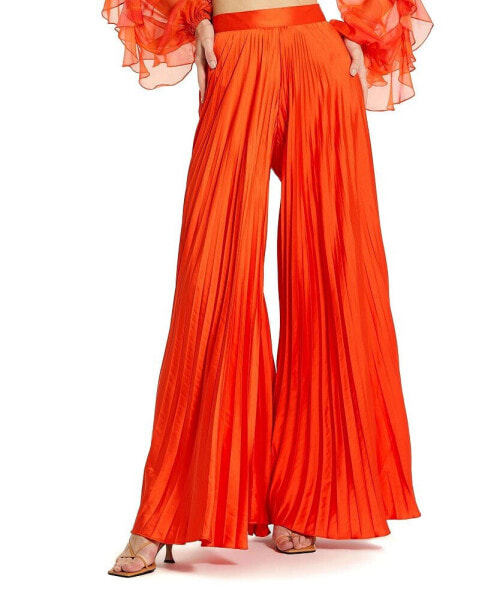 Women's Pleated Charmeuse Wide Leg Pants