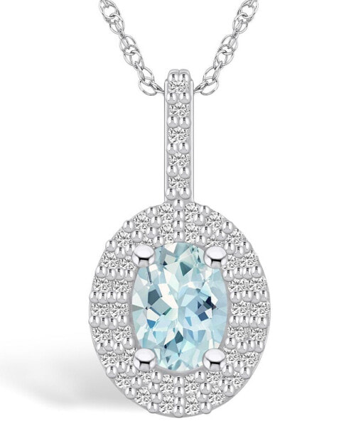 Aquamarine (1-1/7 Ct. T.W.) and Diamond (1/2 Ct. T.W.) Halo Pendant Necklace in 14K White Gold