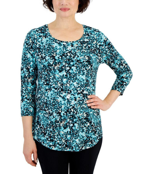 Топ JM Collection Scoop Neck 3/4 Printed Knit