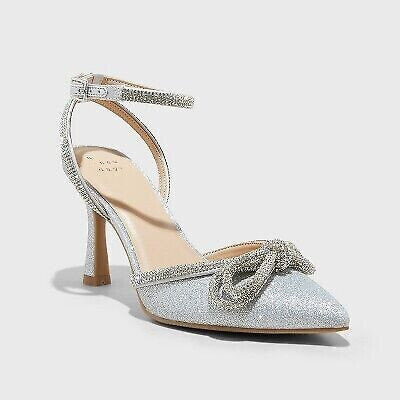 Women's Carmin Bow Pumps - A New Day Silver 7.5