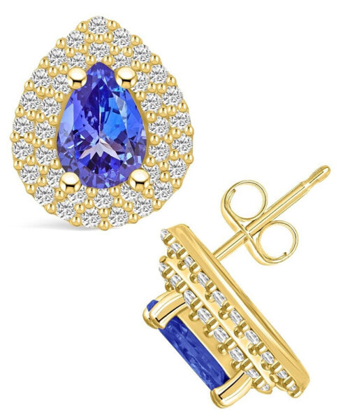 Tanzanite (1-1/3 Ct. t.w.) and Diamond (5/8 Ct. t.w.) Halo Stud Earrings