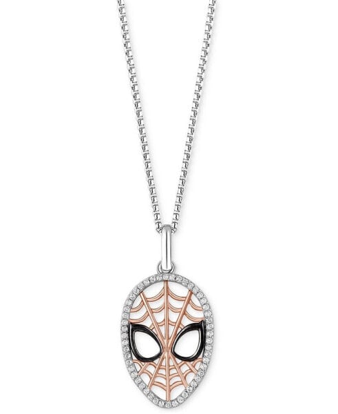 Wonder Fine Jewelry diamond Spiderman Mask 18" Pendant Necklace (1/6 ct. t.w.) in Sterling Silver & Rose Gold-Plate