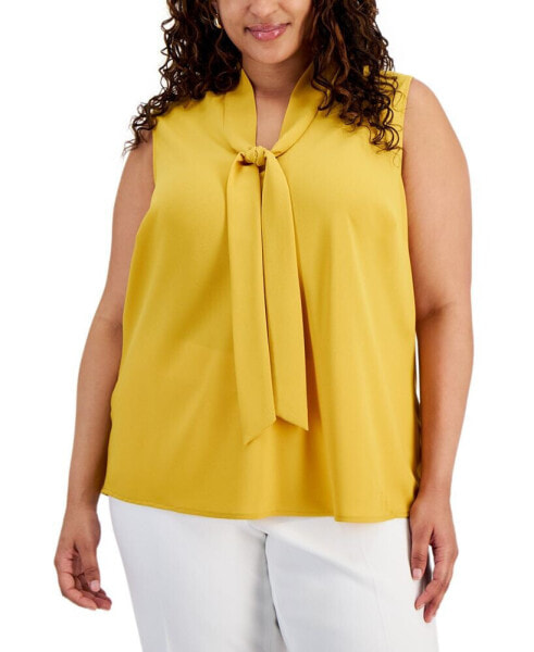 Plus Size Tie-Neck Sleeveless Blouse