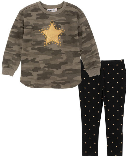 Baby Girls Fleece Camouflage Slit-Hem Tunic and Foil-Star Leggings, 2 Piece Set