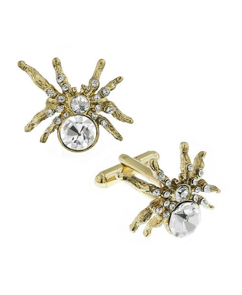 Jewelry 14K Gold Plated Crystal Spider Cufflinks