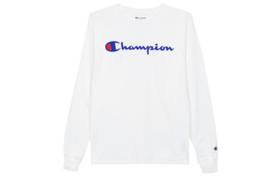 Champion 经典蓝字草写印花长袖T恤 美版 男女同款 白色 / Футболка Champion T -