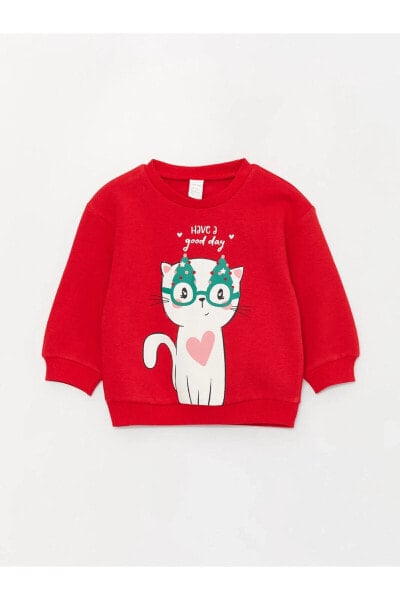 Bisiklet Yaka Baskılı Kız Bebek Sweatshirt