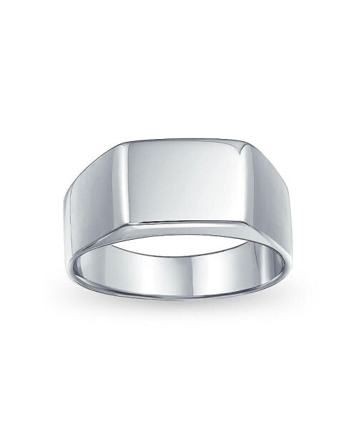 Geometric Simple Wide Rectangle Signet Ring For Men .925 Sterling Silver Shinny Finish