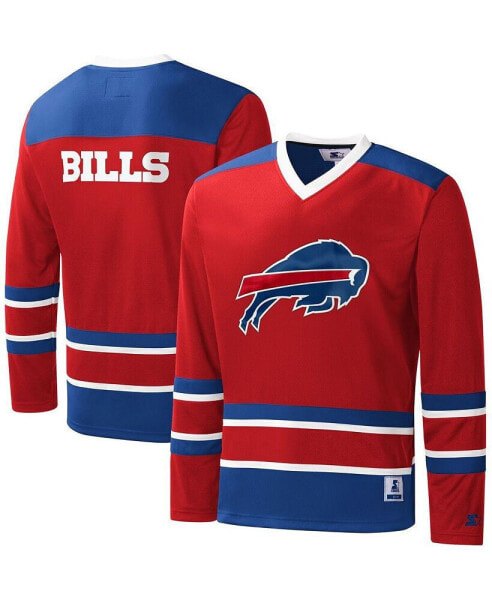 Men's Red Buffalo Bills Cross-Check V-Neck Long Sleeve T-shirt