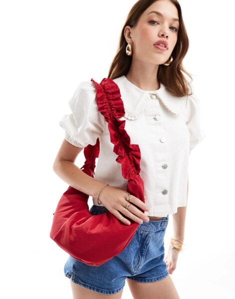 ASOS DESIGN ruched handle shoulder bag with adjustable bow fastening