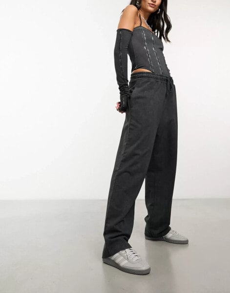 COLLUSION acid wash oversized straight leg jogger in black